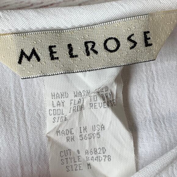 Vintage Melrose White Blouse with Silver Leaf Short Sleeve Long Size M - Picture 10 of 12